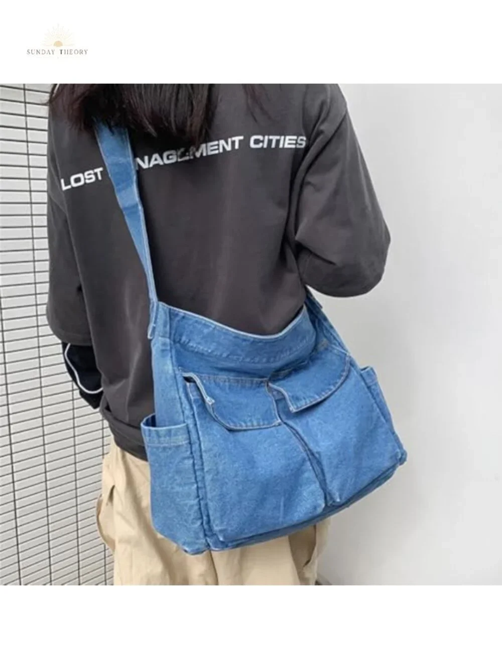 Yohora Denim Shoulder Bag Large Capacity Retro Crossbody Tote Women